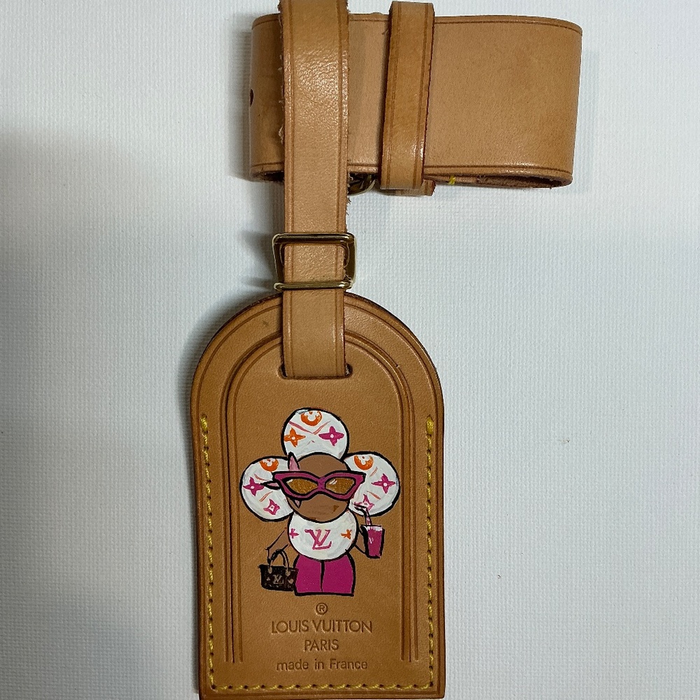Louis Vuitton Leather Tag with hand painted Summertime Vivienne